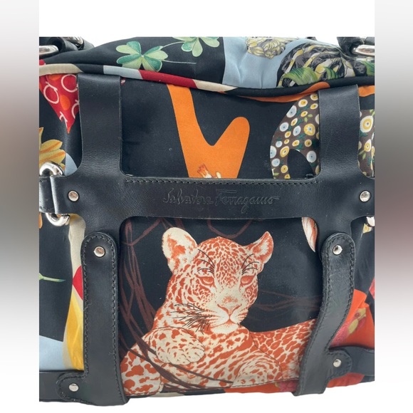Salvatore Ferragamo Leopard Multicolor Nylon Leather Handbag Tote Bagmissing - Picture 2 of 16